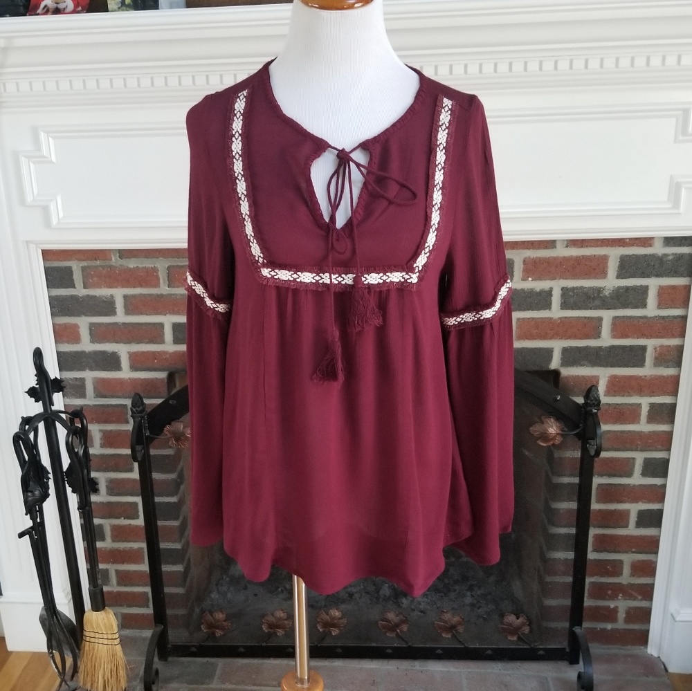 Buy2 Get 1 FREE!!⭐️ Wine Embellished Bohemian Top